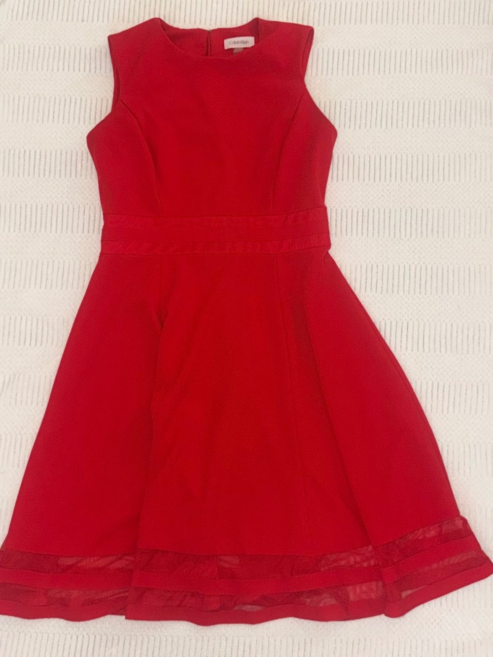Calvin Klein Red Fit & Flare Dress with Mesh Hem
